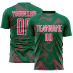 Maillot de football vert sublimation lignes néon courbe rose-blanc Kelly uniforme sport personnalisé