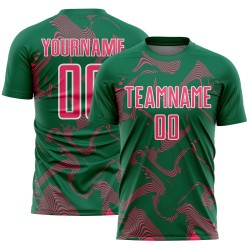 Maillot de football vert sublimation lignes néon courbe rose-blanc Kelly uniforme sport personnalisé
