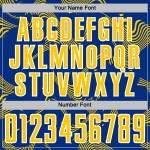 Maillot de football personnalisé à sublimation, lignes courbes jaune-blanc royal Maillot de football personnalisé à sublimation, lignes courbes jaune-blanc royal