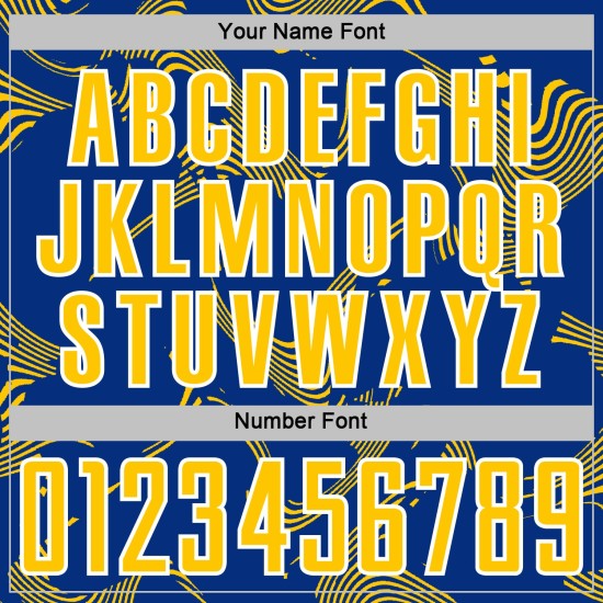 Maillot de football personnalisé à sublimation, lignes courbes jaune-blanc royal Maillot de football personnalisé à sublimation, lignes courbes jaune-blanc royal