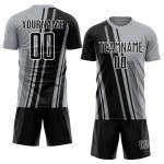 Maillot de football noir et blanc personnalisé à lignes grises par sublimation Maillot de football noir et blanc personnalisé à lignes grises par sublimation