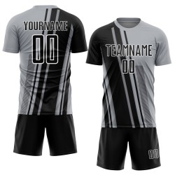 Maillot de football noir et blanc personnalisé à lignes grises par sublimation