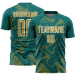 Maillot de football Teal Sports, imprimé or et blanc, à sublimation, courbe personnalisée, lignes anciennes