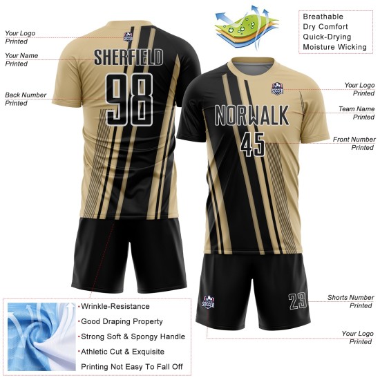 Maillot de football personnalisé Gold Sports noir et blanc, sublimation Vegas Lines Uniform Maillot de football personnalisé Gold Sports noir et blanc, sublimation Vegas Lines Uniform