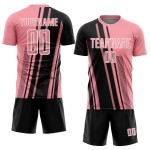 Maillot de football personnalisé à sublimation, noir et blanc, rose moyen