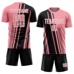 Maillot de football personnalisé à sublimation, noir et blanc, rose moyen