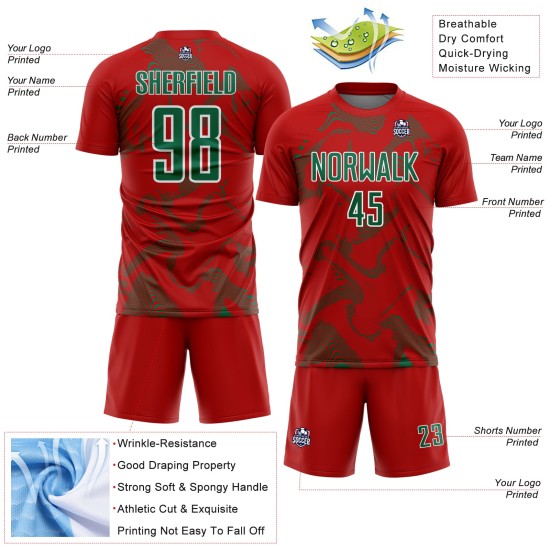 Maillot de football vert et blanc, rouge, sublimation, Sports Curve Kelly Lines, personnalisé