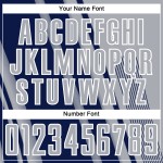 Maillot de football personnalisé à sublimation, lignes grises, bleu marine et blanc