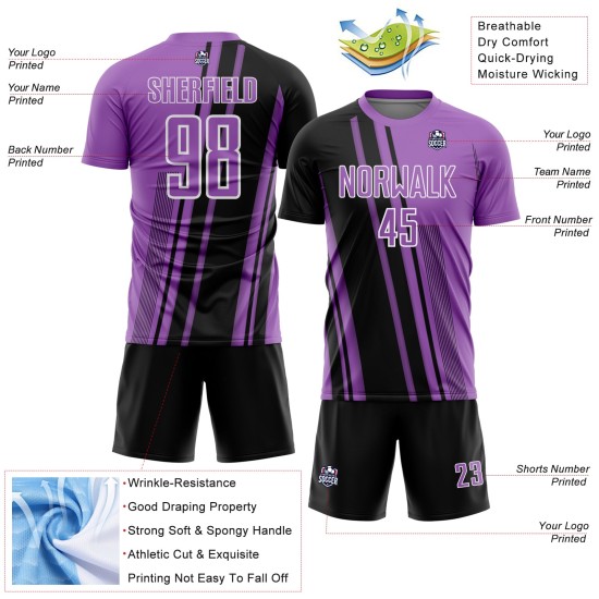 Maillot de sport violet taille M, lignes personnalisées, sublimation, football, noir et blanc