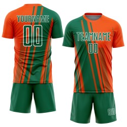 Maillot de sport Kelly personnalisé à sublimation, lignes de football, orange, vert et blanc