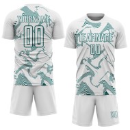 Maillot de football blanc Sports Lines Curve personnalisé bleu sarcelle, sublimation Maillot de football blanc Sports Lines Curve personnalisé bleu sarcelle, sublimation