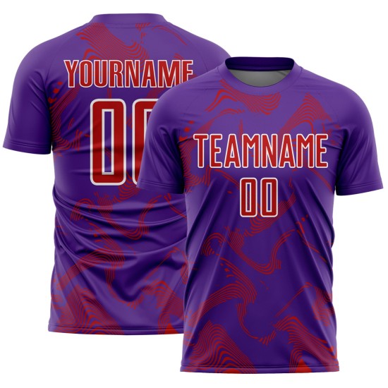 Maillot personnalisé Sports Lines Sublimation Curve Soccer Uniform Violet Rouge-Blanc Maillot personnalisé Sports Lines Sublimation Curve Soccer Uniform Violet Rouge-Blanc