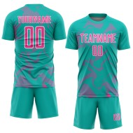 Maillot de football personnalisé à sublimation rose et blanc Lines Curve Aqua