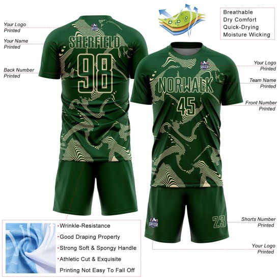 Maillot de football sublimé crème vert sport personnalisé lignes courbes uniforme