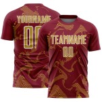 Maillot de sublimation Curve, lignes uniformes, football personnalisé, vieil or-blanc, sports cramoisi