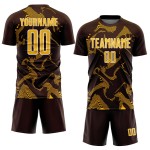 Maillot de football marron personnalisé, lignes courbes, uniforme de sport par sublimation, or et blanc