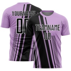 Maillot de football personnalisé noir et blanc avec lignes de sublimation, violet clair