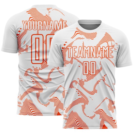 Maillot de football blanc à sublimation orange Custom Lines Curve Maillot de football blanc à sublimation orange Custom Lines Curve