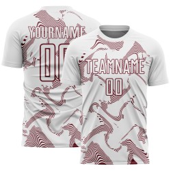 Maillot de football blanc à lignes uniformes et courbes, bordeaux, sublimation personnalisée