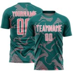 Maillot de sport personnalisé Curve Lines Sublimation Teal Pink-White Medium Soccer