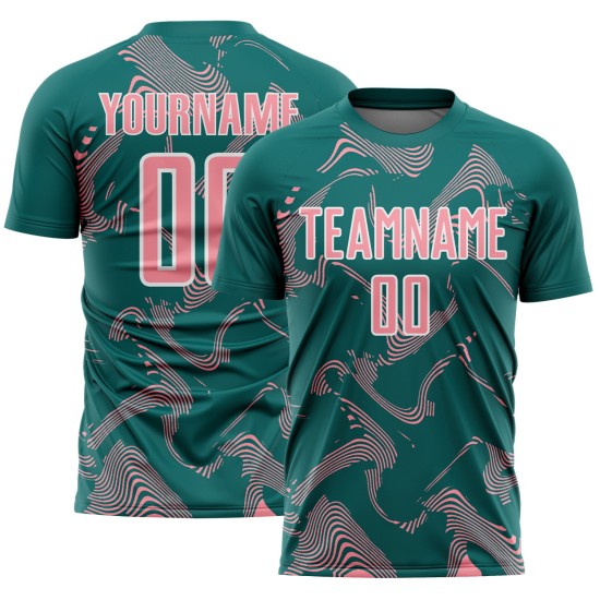 Maillot de sport personnalisé Curve Lines Sublimation Teal Pink-White Medium Soccer