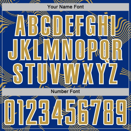 Maillot de sport personnalisé par sublimation Curve Lines Old Royal Soccer, uniforme doré et blanc Maillot de sport personnalisé par sublimation Curve Lines Old Royal Soccer, uniforme doré et blanc