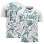 Maillot de football blanc Sports Lines Curve personnalisé bleu sarcelle, sublimation