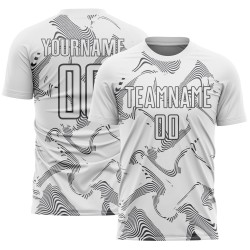 Maillot de sport gris Steel Curve personnalisé par sublimation, uniforme blanc de football