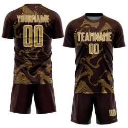 Maillot de football marron à lignes courbes, sublimation, doré et blanc, ancien uniforme personnalisé